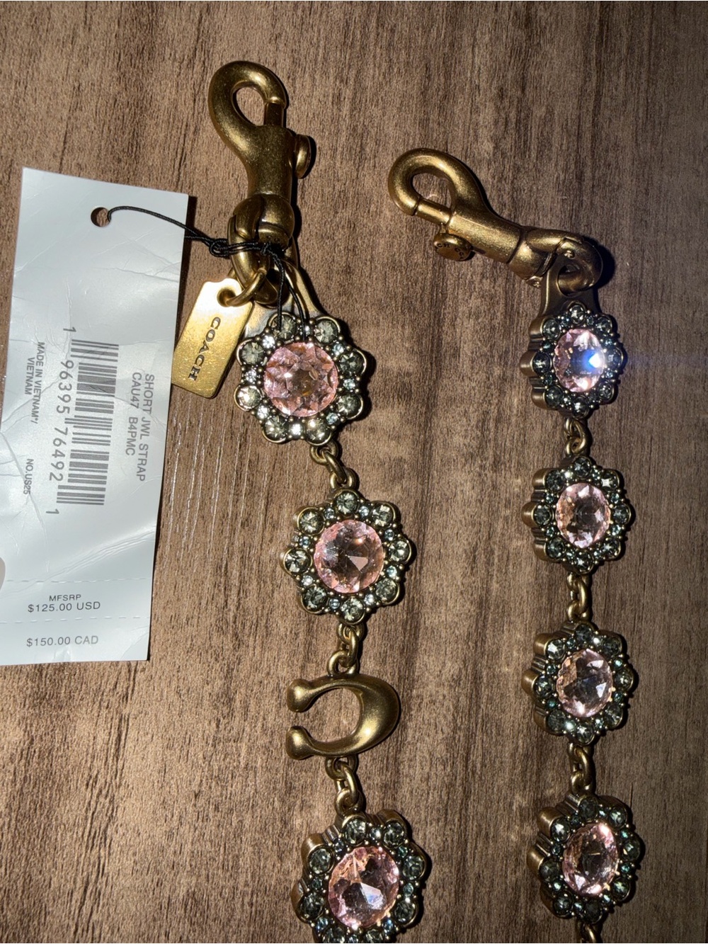 Coach Pink Crystal Floral Detachable Strap with Antique Gold Hardware - Picture 6 of 7